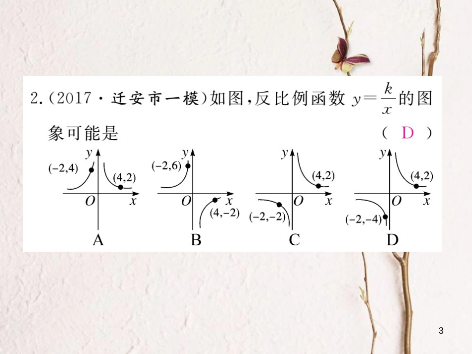 河北省九年级数学下册 26 反比例函数 26.1.2 第2课时 反比例函数的图象和性质的综合运用练习课件 （新版）新人教版_第3页