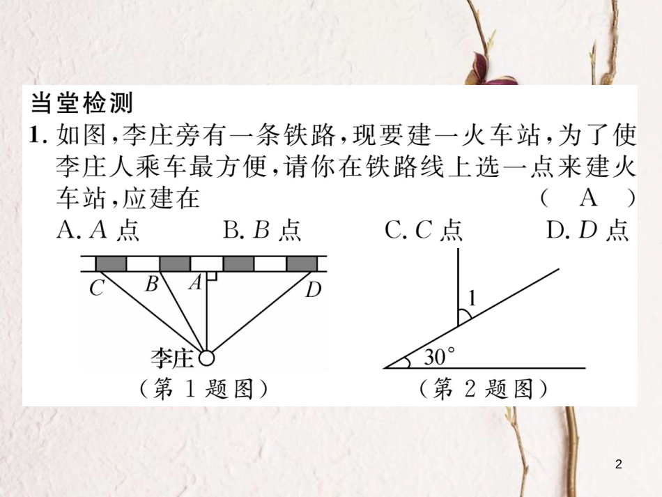 （毕节专版）七年级数学下册 第2章 相交线与平行线 课题二 垂线及性质当堂检测课件 （新版）北师大版_第2页