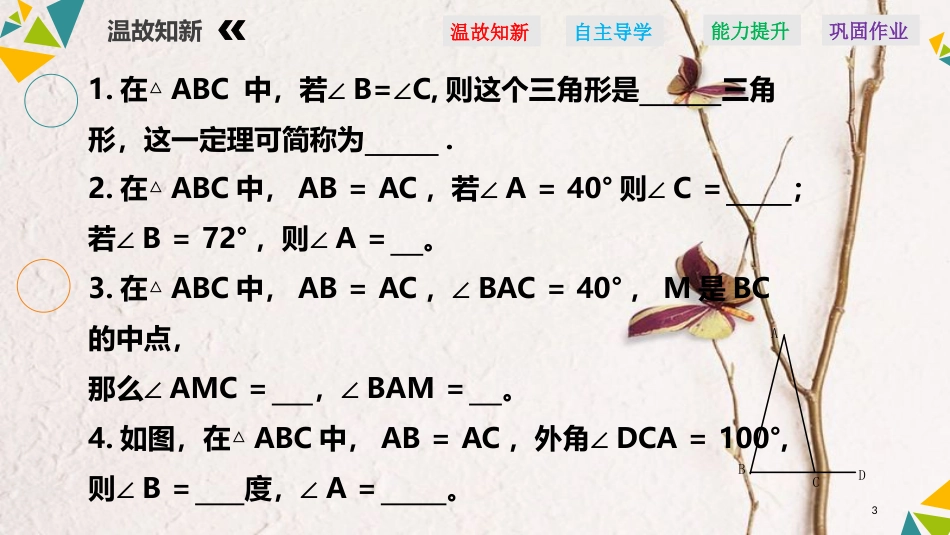 广东省河源市江东新区八年级数学下册 第一章 三角形的证明 1.1 等腰三角形 1.1.4 等腰三角形（四）课件 （新版）北师大版_第3页