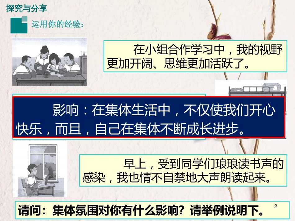 七年级道德与法治下册 第三单元 在集体中成长 第六课“我”和“我们”第2框集体生活成就我课件 新人教版_第2页
