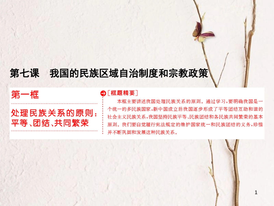 高中政治 第三单元 发展社会主义民主政治 第七课 我国的民族区域自治制度和宗教政策 第一框 处理民族关系的原则：平等、团结、共同繁荣课件 新人教版必修2_第1页