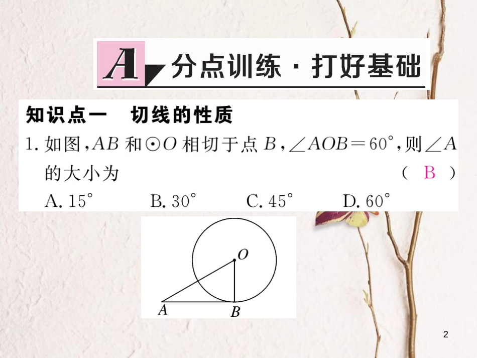 九年级数学下册 2.5 直线与圆的位置关系 2.5.2 圆的切线 第2课时 切线的性质作业课件 （新版）湘教版_第2页