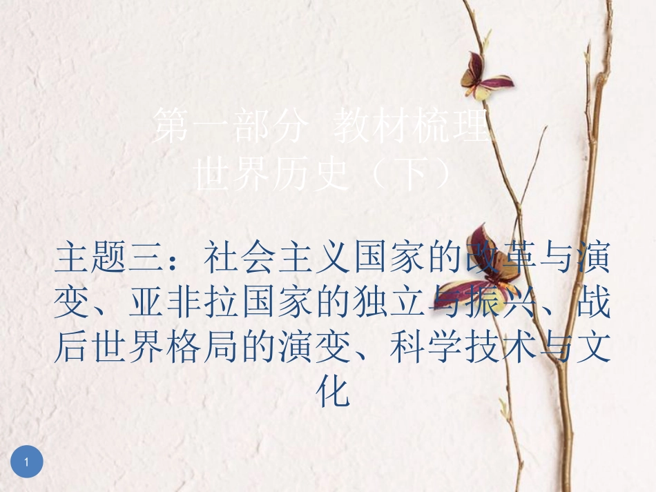 广东省中考历史总复习 第一部分 教材梳理 世界历史下 主题三 社会主义国家的改革与演变、亚非拉国家的独立与振兴、战后世界格局的演变、科学技术与文化课件_第1页