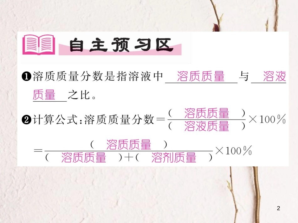 九年级化学下册 第9单元 溶液 课题3 溶液的浓度 第1课时 溶液的溶质质量分数作业课件 （新版）新人教版_第2页