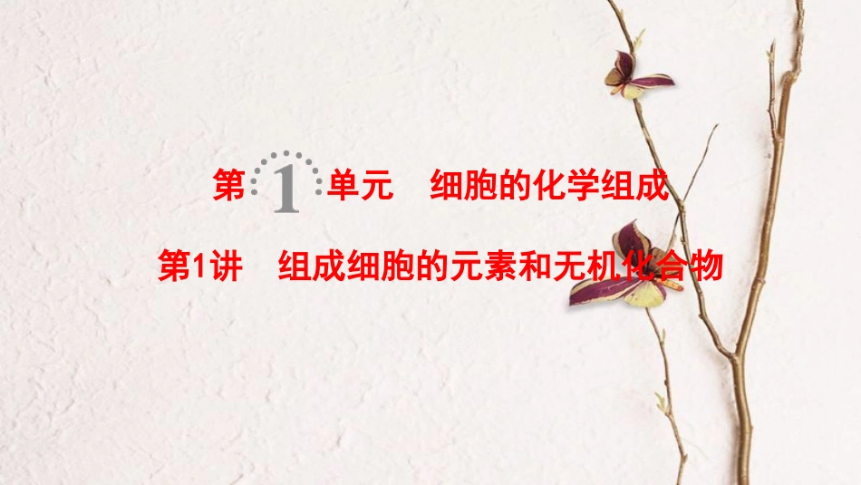 2019版高考生物一轮复习 第1单元 细胞的化学组成 第1讲 组成细胞的元素和无机化合物课件 苏教版_第1页