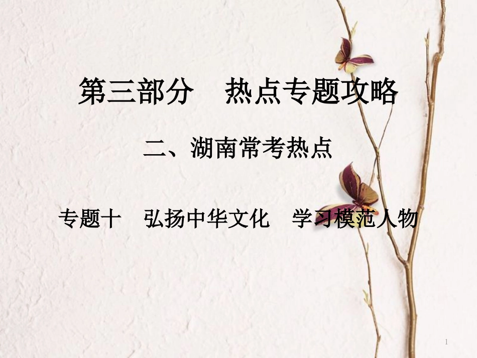 湖南省中考政治第三部分热点专题攻略专题十弘扬中华文化学习模范人物课件新人教版_第1页