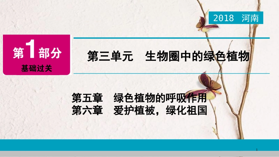 河南省2018年中考生物总复习 第1部分 第3单元 第5章 第6章 绿色植物的呼吸作用、爱护植被，绿化祖国课件_第1页