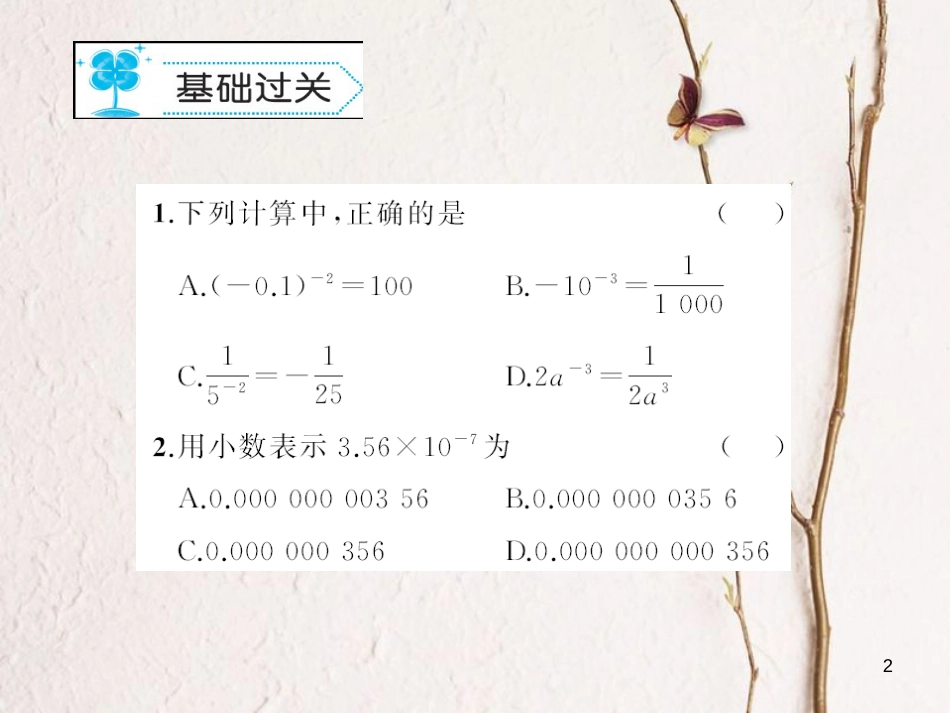 八年级数学下册 16 分式 16.4 零指数幂与负整数指数幂作业课件 （新版）华东师大版_第2页