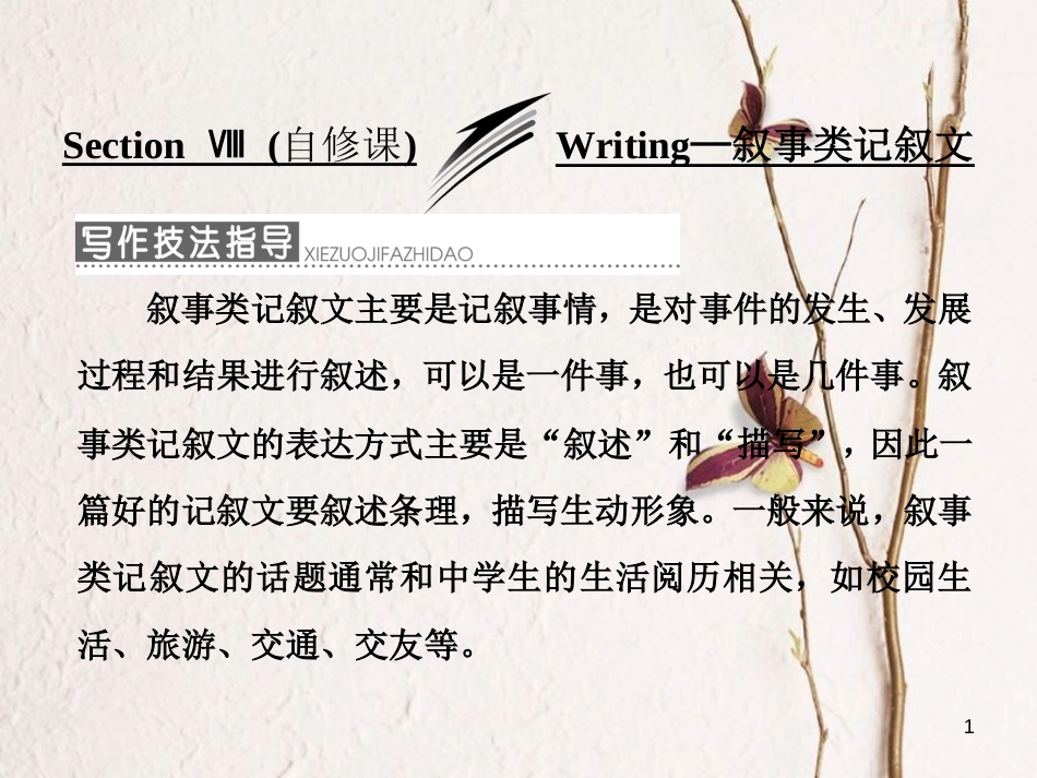 高中英语 Unit 2 Heroes Section Ⅷ Writing-叙事类记叙文课件 北师大版必修1_第1页