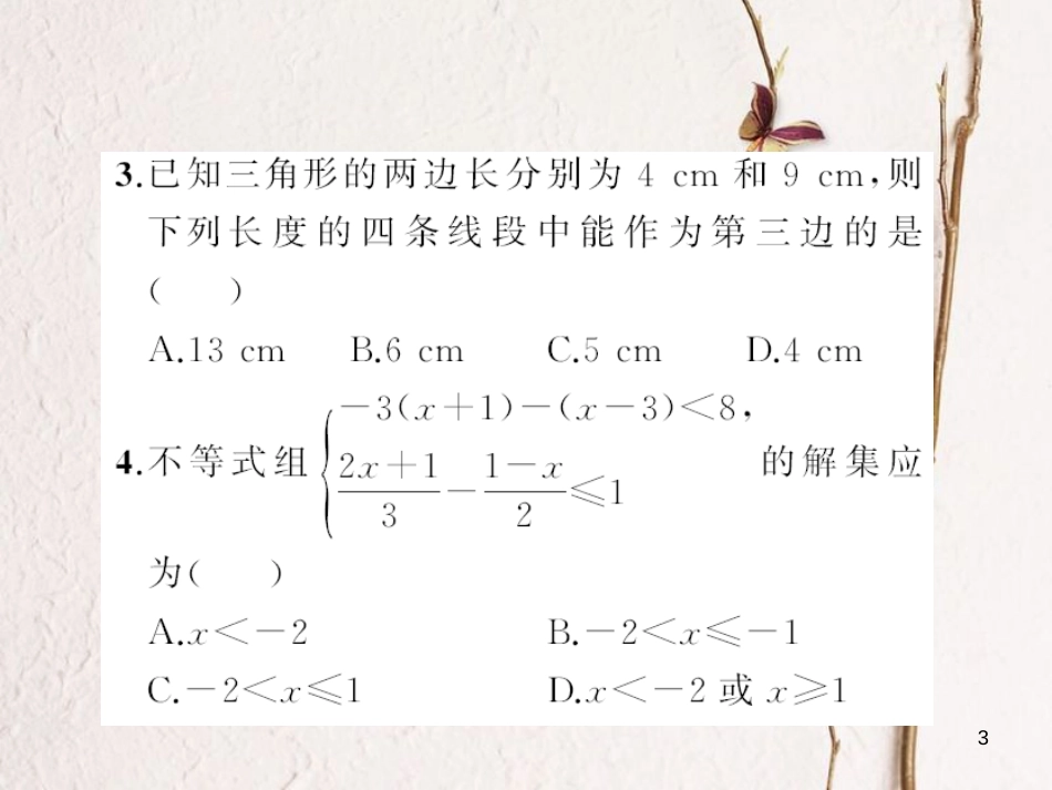 八年级数学下册 2 一元一次不等式与一元一次不等式组章末检测题课件 （新版）北师大版_第3页