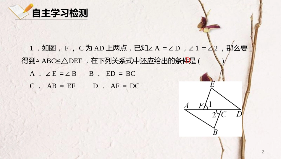 八年级数学上册 第十二章 三角形 12.5 全等三角形的判定 12.5.1 全等三角形的判定课件 北京课改版_第2页