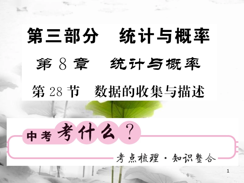 春中考数学总复习 第一轮 同步演练 夯实基础 第三部分 统计与概率 第8章 概率与统计 第28节 数据的收集与描述课件 新人教版_第1页