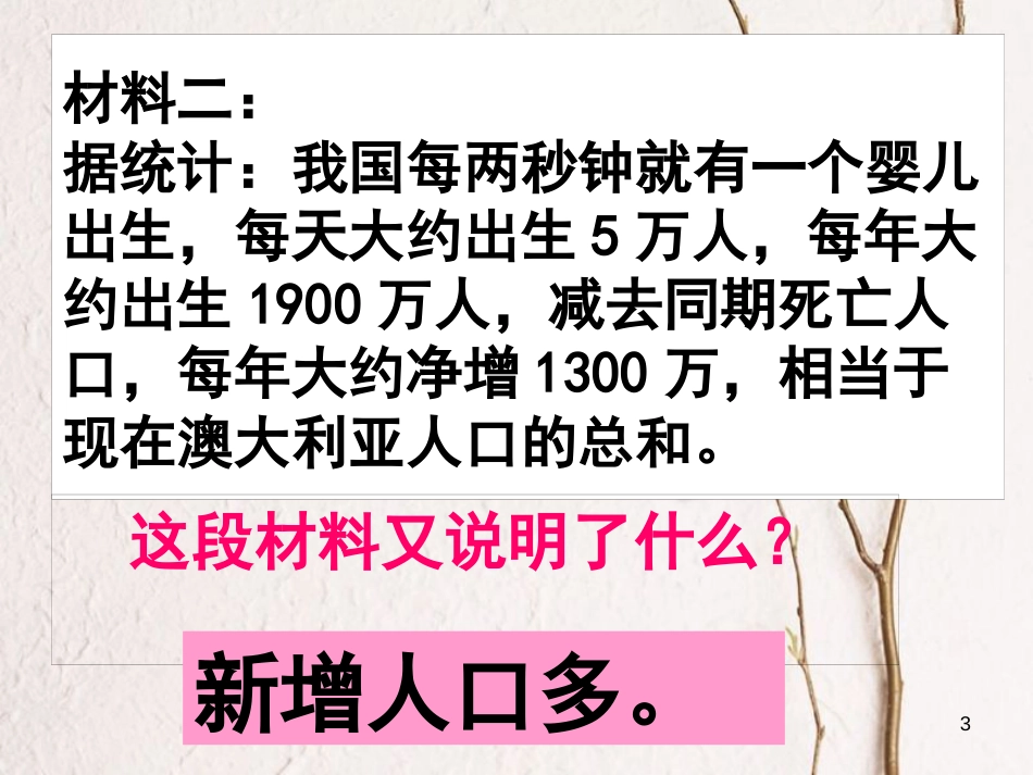 内蒙古鄂尔多斯市九年级政治全册 第二单元 了解祖国 爱我中华 第四课 了解基本国策与发展战略 第二框计划生育与保护环境的基本国策课件 新人教版_第3页