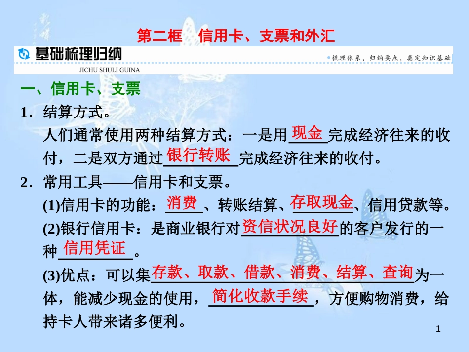 高中政治 第一课 神奇的货币 第二框 信用卡、支票和外汇课件 新人教版必修1_第1页