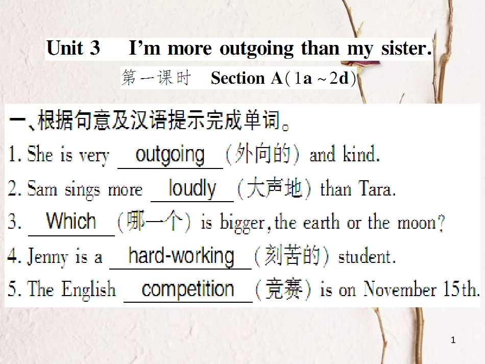 （通用版）八年级英语上册 Unit 3 I’m more outgoing than my sister（第1课时）习题课件 （新版）人教新目标版_第1页