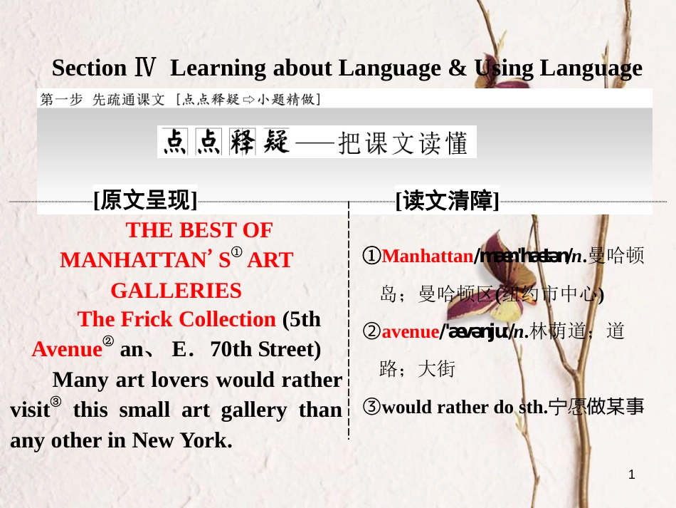 高中英语 Unit 1 Art Section Ⅳ Learning about Language amp；Using Language课件 新人教版选修6_第1页