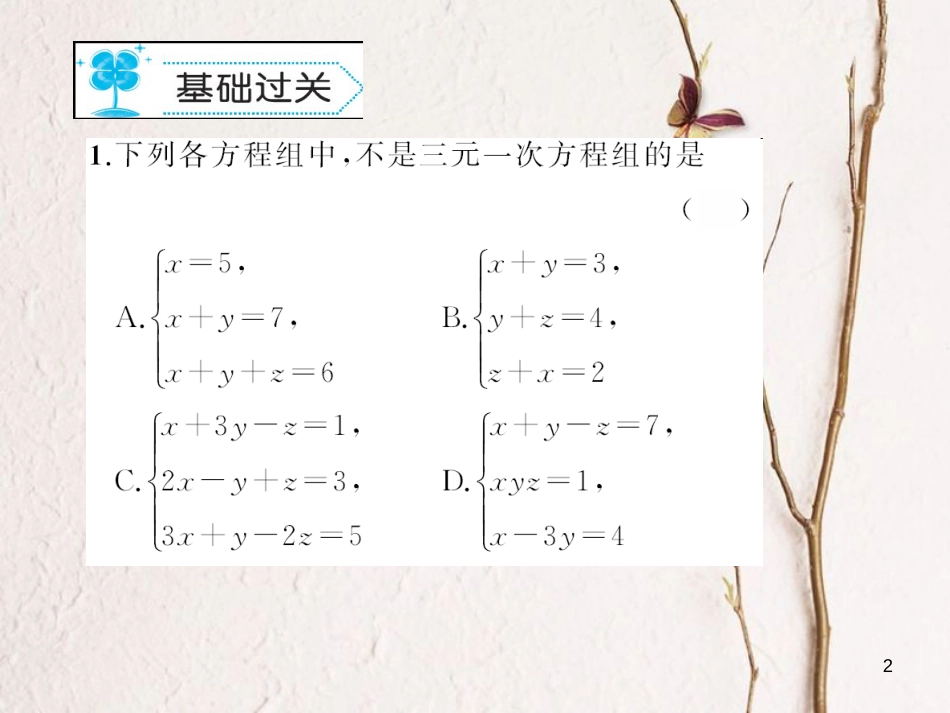 七年级数学下册 7.3 三元一次方程组及其解法作业课件 （新版）华东师大版_第2页