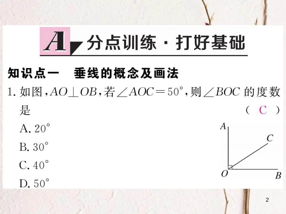 七年级数学下册 第二章 相交线与平行线 2.1 两条直线的位置关系 第2课时 垂线练习课件 （新版）北师大版_第2页