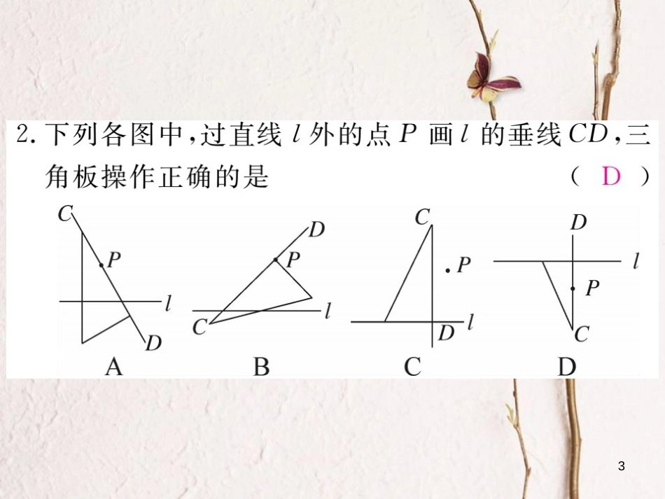 七年级数学下册 第二章 相交线与平行线 2.1 两条直线的位置关系 第2课时 垂线练习课件 （新版）北师大版_第3页