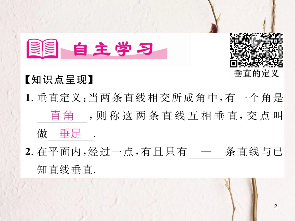 七年级数学下册 第2章 相交的平行线 1 两条直线的位置关系（2）作业课件 （新版）北师大版_第2页