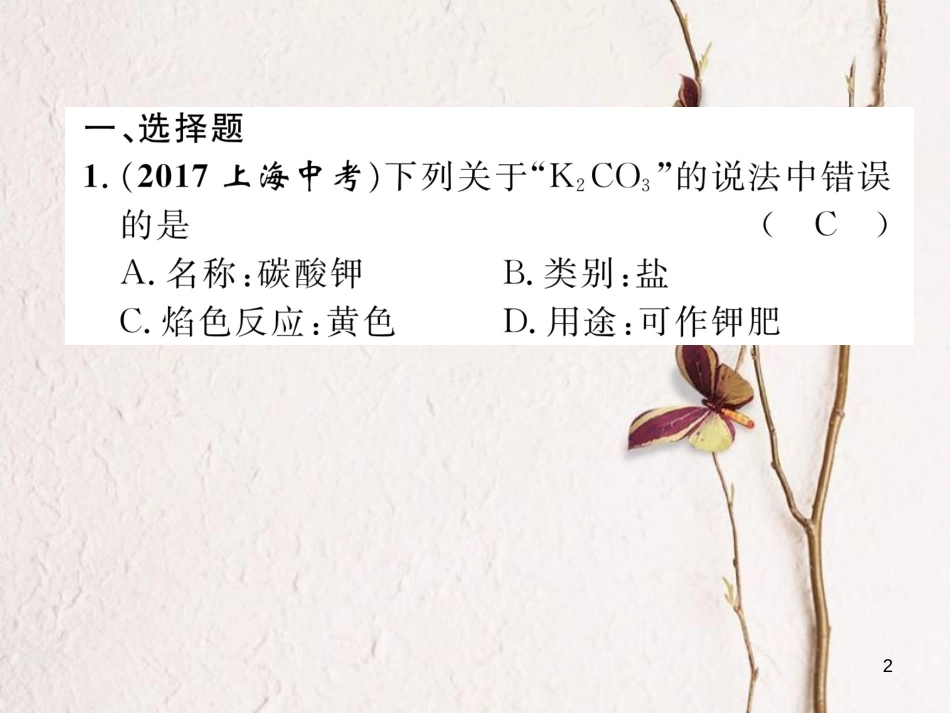 （青海专版）中考化学复习 第1编 教材知识梳理篇 第11单元 盐 化肥（精练）课件_第2页