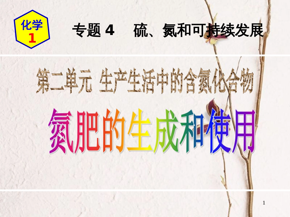 高中化学 专题4 硫、氮和可持续发展 第2单元 生产生活中的含氮化合物——氮肥的生成和使用课件 苏教版必修1_第1页