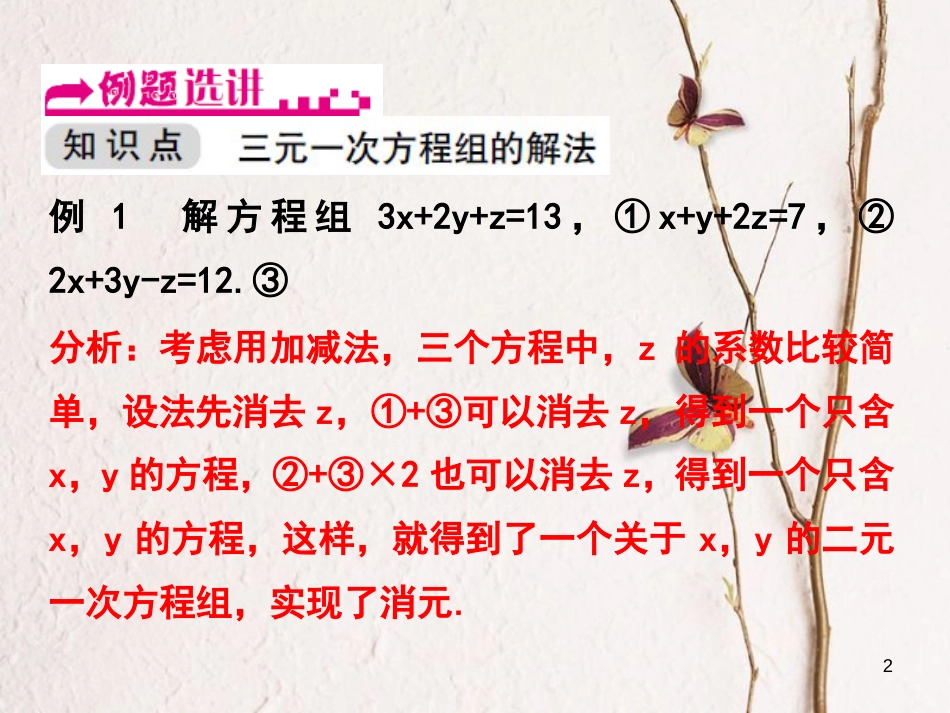 浙江省嘉兴市秀洲区七年级数学下册 第2章 二元一次方程组 2.5 三元一次方程组及其解法（选学）课件 （新版）浙教版_第2页