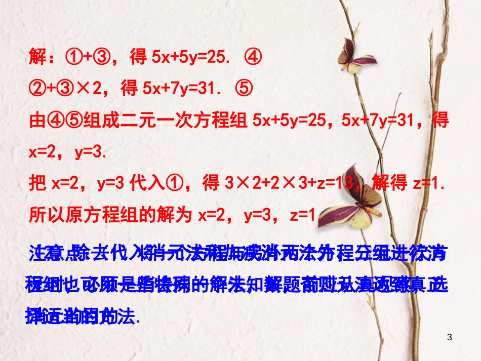 浙江省嘉兴市秀洲区七年级数学下册 第2章 二元一次方程组 2.5 三元一次方程组及其解法（选学）课件 （新版）浙教版_第3页