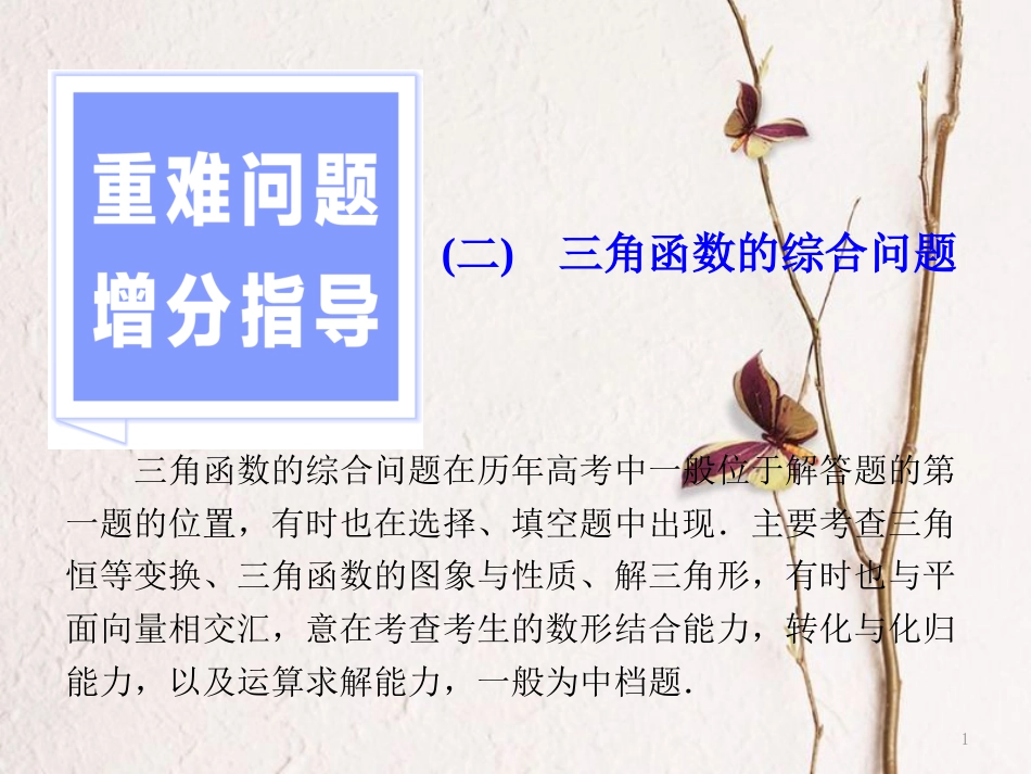 （浙江专版）高考数学二轮专题复习 第一部分 专题二 重难问题增分指导（二）三角函数的综合问题课件_第1页