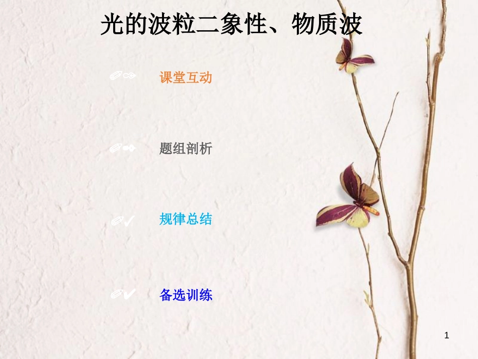 2019版高考物理总复习 第十二章 波粒二象性 原子结构和原子核 12-1-3 考点强化 光的波粒二象性、物质波课件(1)_第1页