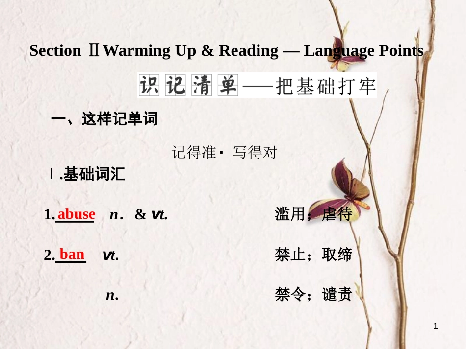 高中英语 Unit 3 A healthy life Section Ⅱ Warming Up amp；Reading -Language Points课件 新人教版选修6_第1页