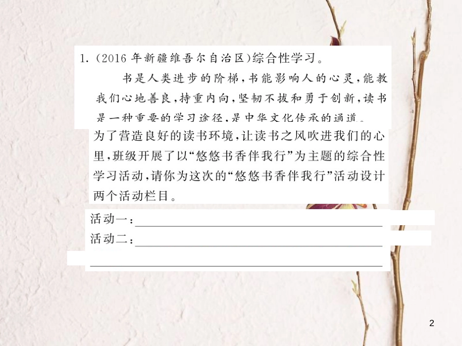 2018中考语文总复习 第2编 语文知识积累与运用 专题十一 综合与探究考点精练2课件 语文版(1)_第2页