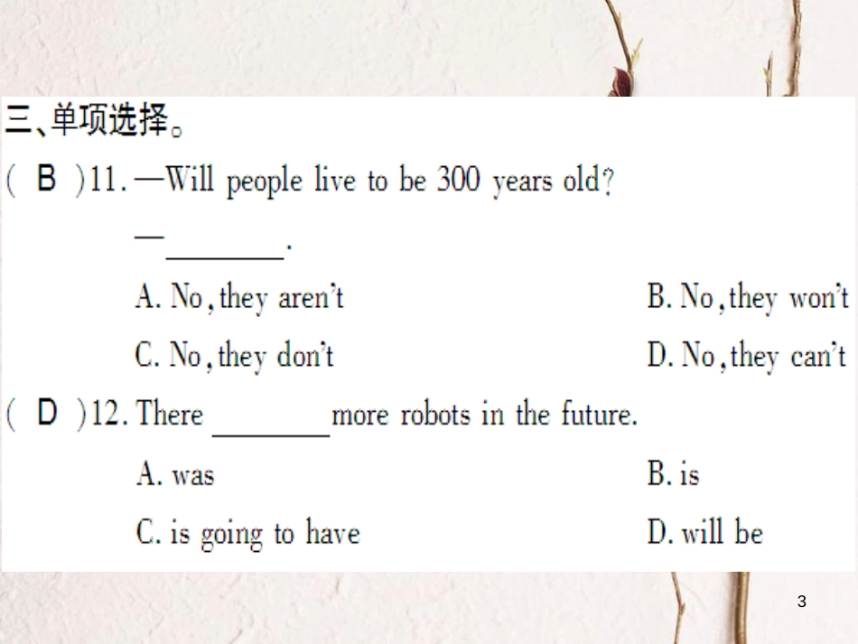 （通用版）八年级英语上册 Unit 7 Will people have robots（第2课时）习题课件 （新版）人教新目标版_第3页
