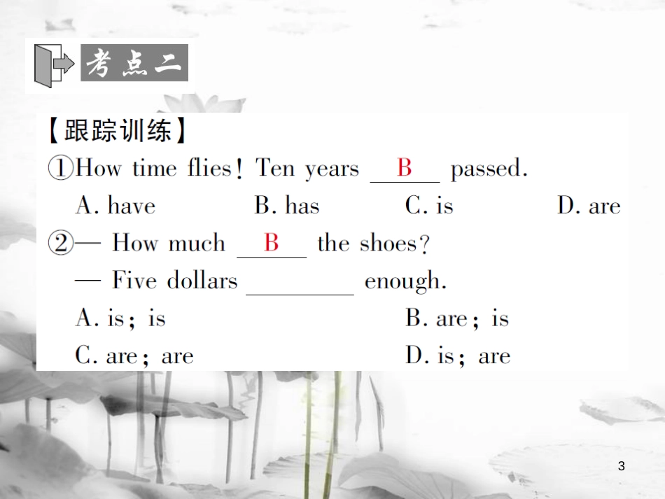 届中考英语复习 第二轮 语法突破 第九章 主谓一致课件_第3页