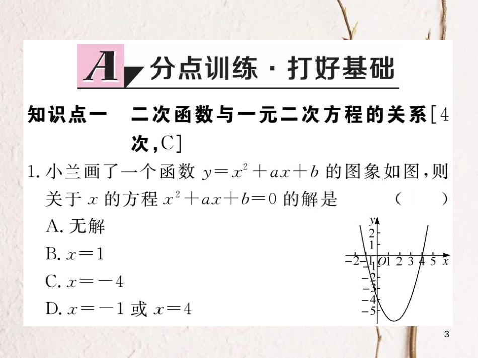 江西省2018年九年级数学下册 第二章 二次函数 2.5 第1课时 二次函数与一元二次方程练习课件 （新版）北师大版_第3页