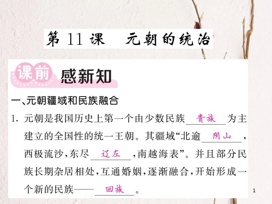 七年级历史下册 第二单元 辽宋夏金元时期：民族关系发展和社会变化 第11课 元朝的统治课件 新人教版[共22页]_第1页