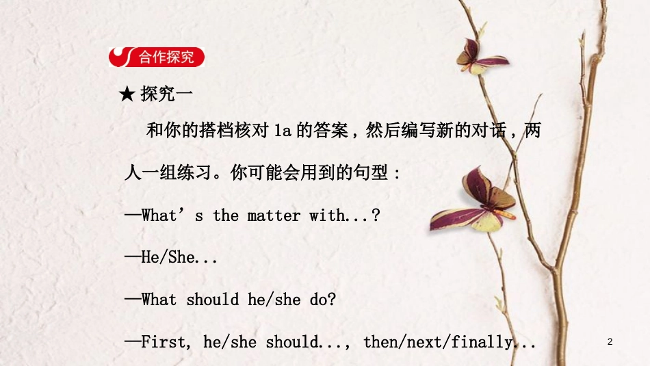 八年级英语下册 Unit 1 What’s the matter Section B（1a-1d）导学课件 （新版）人教新目标版_第2页