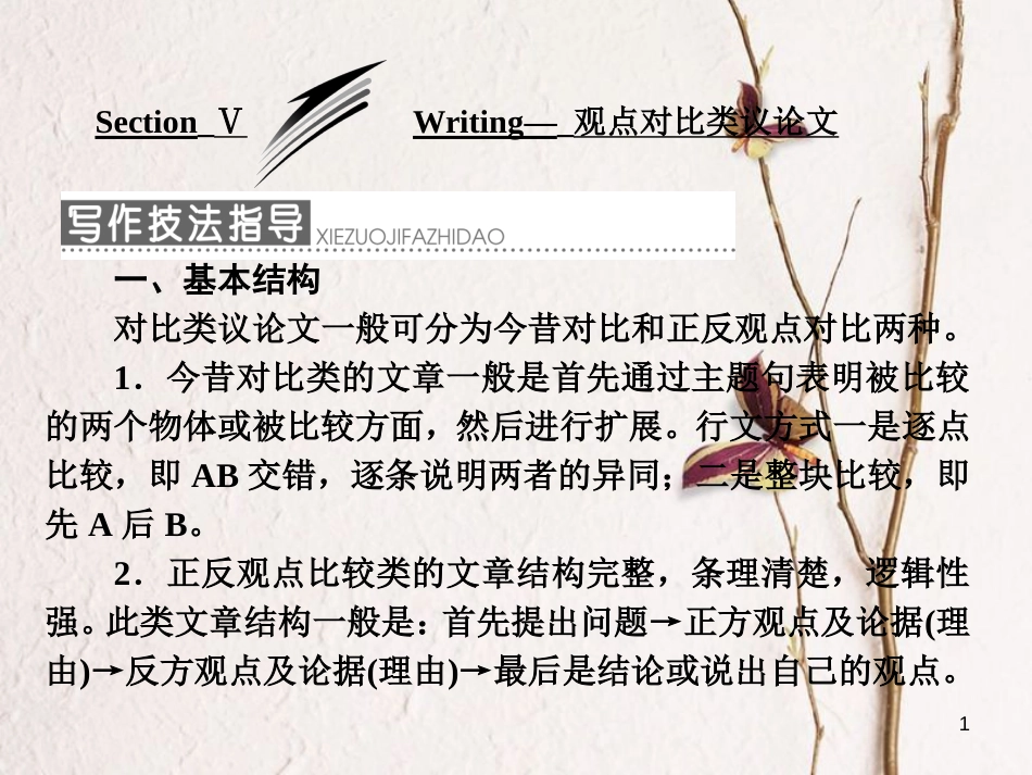 高中英语 Module 4 Which English Section Ⅴ Writing-观点对比类议论文课件 外研版选修8_第1页