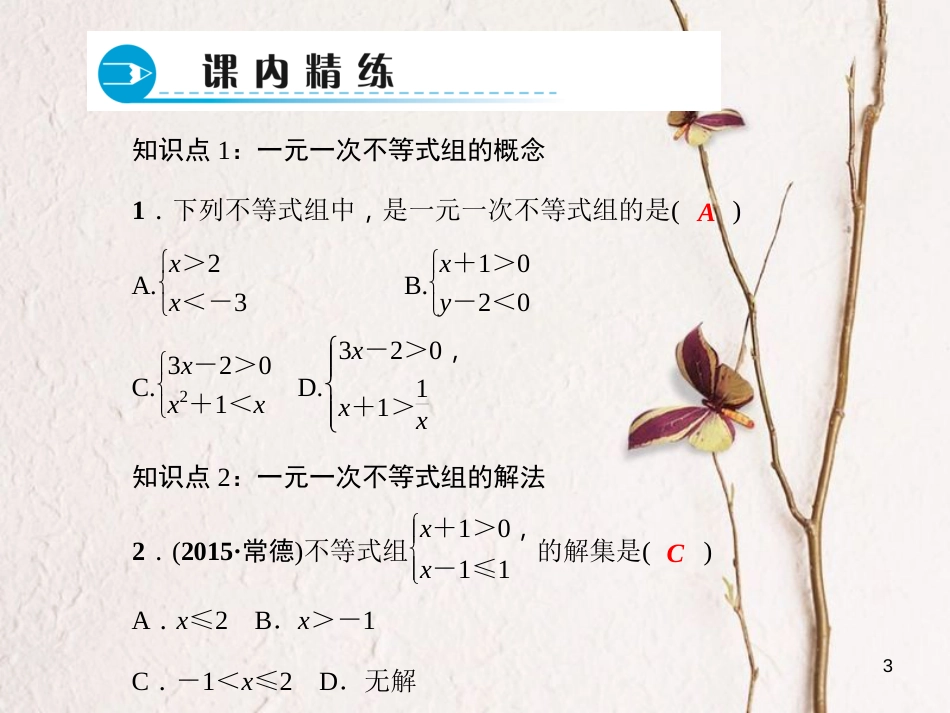七年级数学下册 第8章 一元一次不等式 8.3 一元一次不等式组习题课件 （新版）华东师大版_第3页