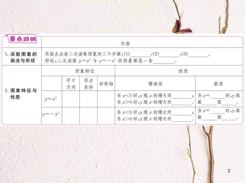 年九年级数学下册 第二章 二次函数 2.2 第1课时 二次函数y=x2和y=-x2的图象与性质练习课件 （新版）北师大版_第2页