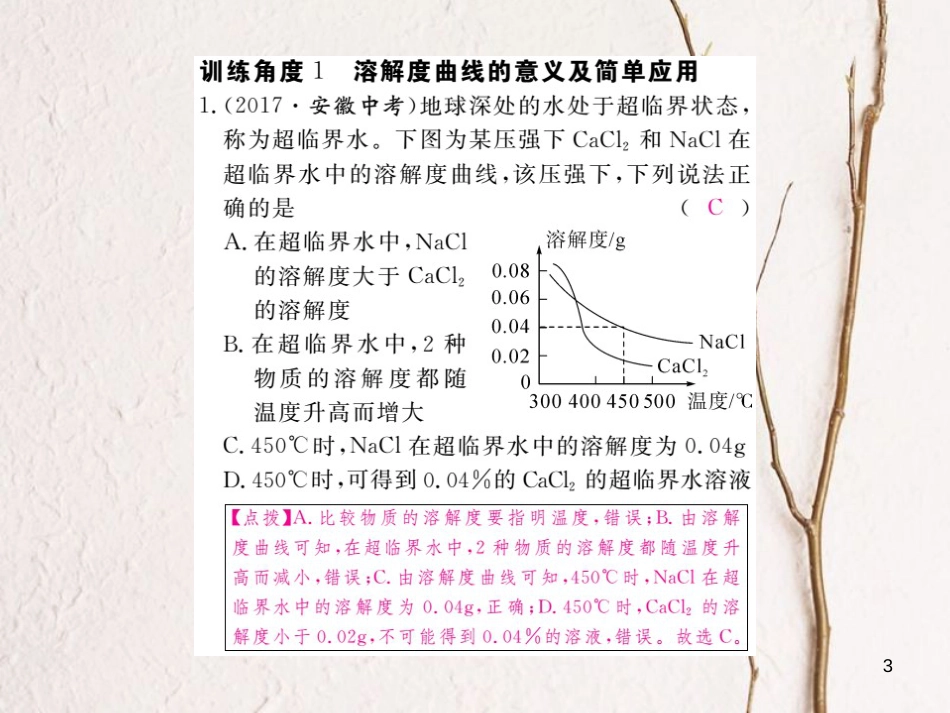 （安徽专版）九年级化学下册 专题二 溶解度曲线的应用练习课件 （新版）新人教版_第3页