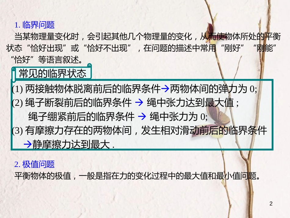 2019版高考物理总复习 第二章 相互作用 2-3-4 考点强化 平衡中的临界、极值问题课件(1)_第2页