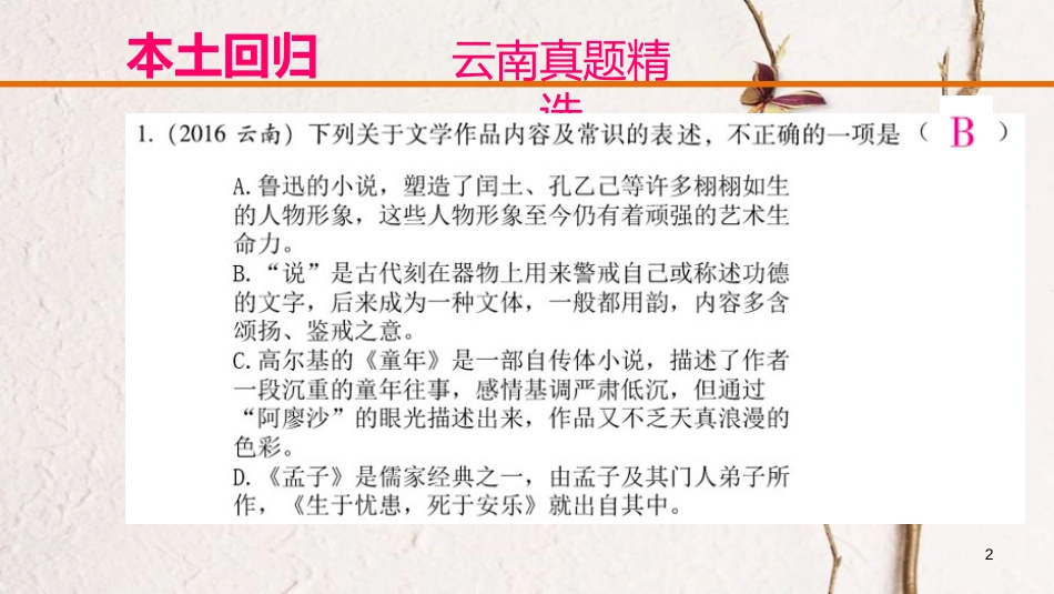 云南省中考语文复习方案 第三部分 语文综合运用 专题一 文学常识与名著阅读课件_第2页