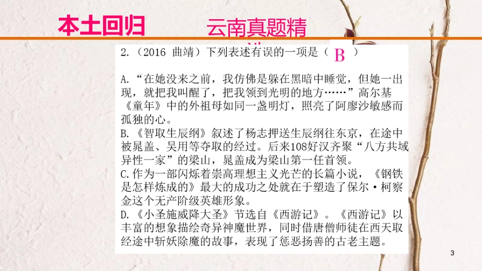 云南省中考语文复习方案 第三部分 语文综合运用 专题一 文学常识与名著阅读课件_第3页