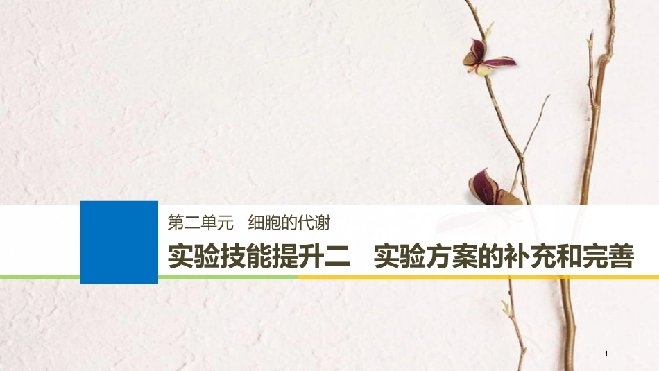 （浙江选考）2019版高考生物一轮总复习 第二单元 细胞的代谢 实验技能提升二 实验方案的补充和完善课件_第1页