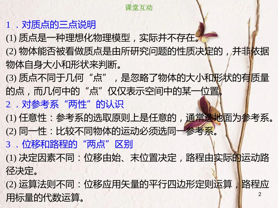 2019版高考物理总复习 第一章 运动的描述 匀变速直线运动的研究 1-1-1 考点强化 对质点、参考系、位移的理解课件(1)_第2页