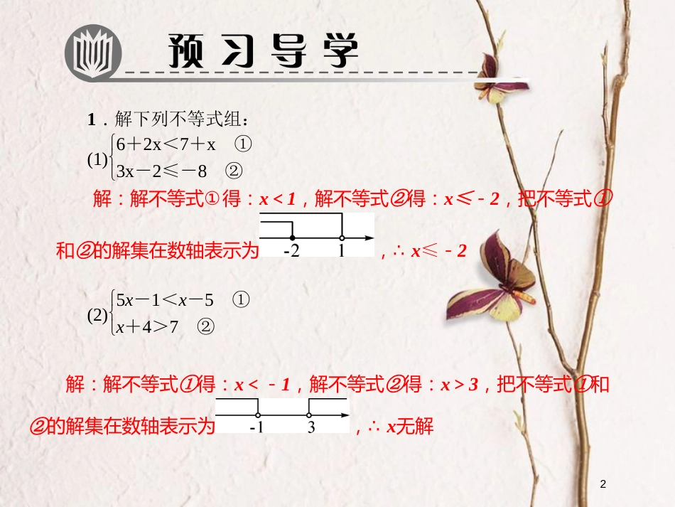 八年级数学下册 专题训练（八）一元一次不等式组课件 （新版）北师大版_第2页
