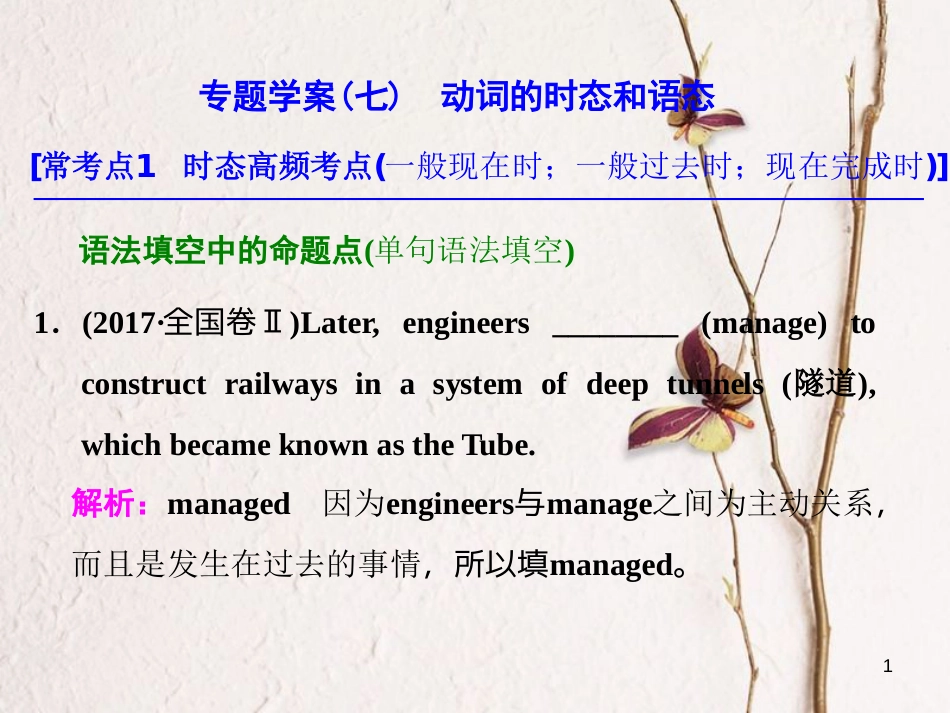 年高考英语二轮复习 专题辅导与测试一 语法主导下的语法填空与短文改错 专题学案（七）动词的时态和语态课件_第1页
