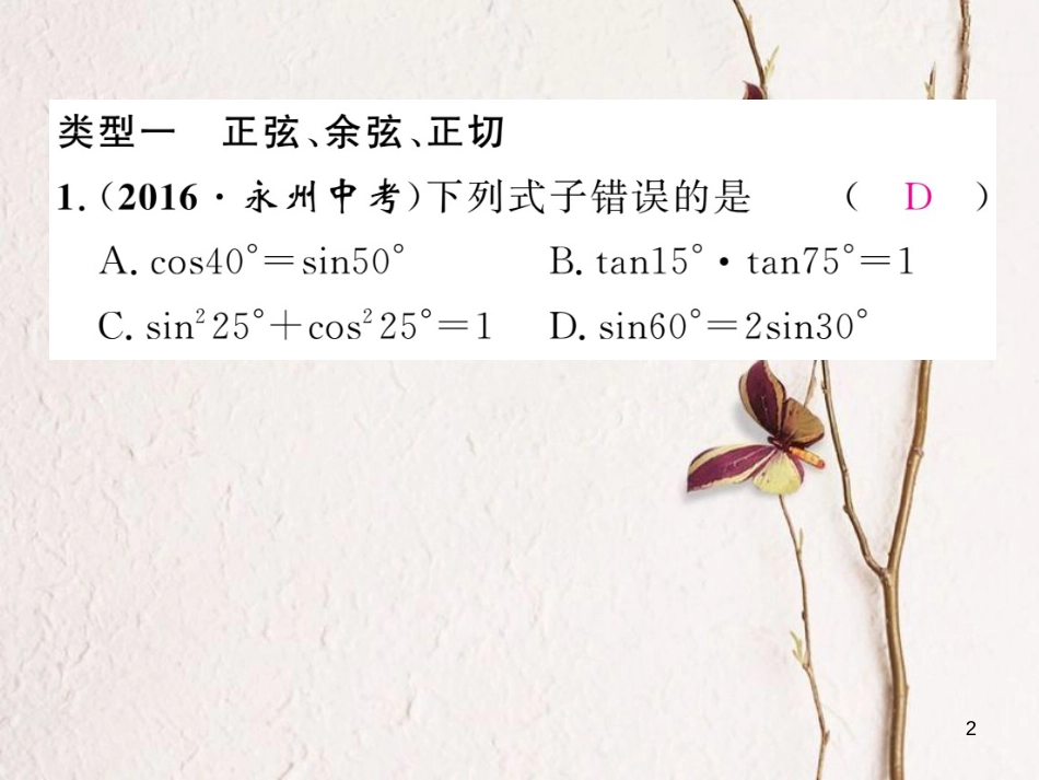 九年级数学下册 专题4 锐角三角函数作业课件 （新版）湘教版_第2页