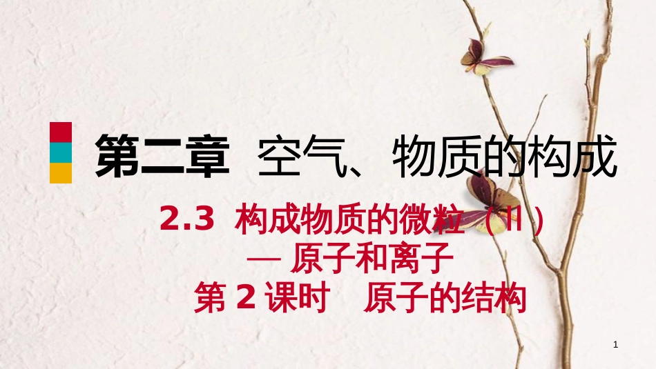 九年级化学上册 第二章 空气、物质的构成 2.3 构成物质的微粒（Ⅱ）—原子和离子 第2课时 原子的结构练习课件 （新版）粤教版_第1页